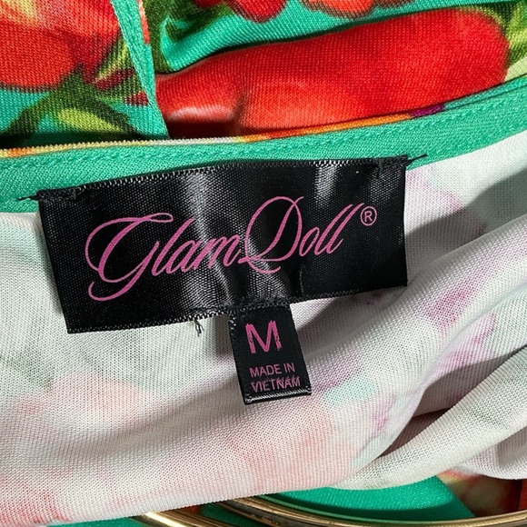 Glam Doll Dress Sleeveless Back Keyhole Cutout Bodycon Pendulum Green Floral M - Picture 12 of 16